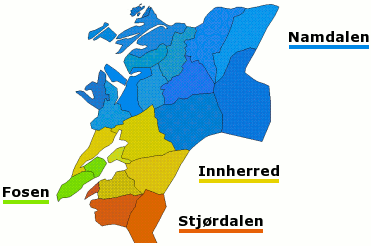 Plaatje van kaartje met districten in provincie Nord-Trndelag in Noorwegen